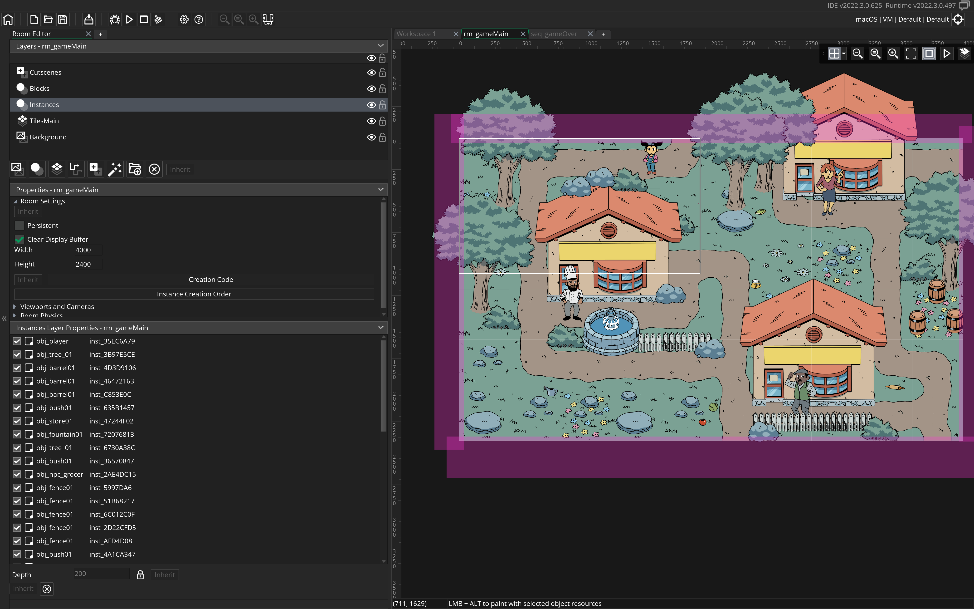 A screenshot of the game being made in GameMaker Studio