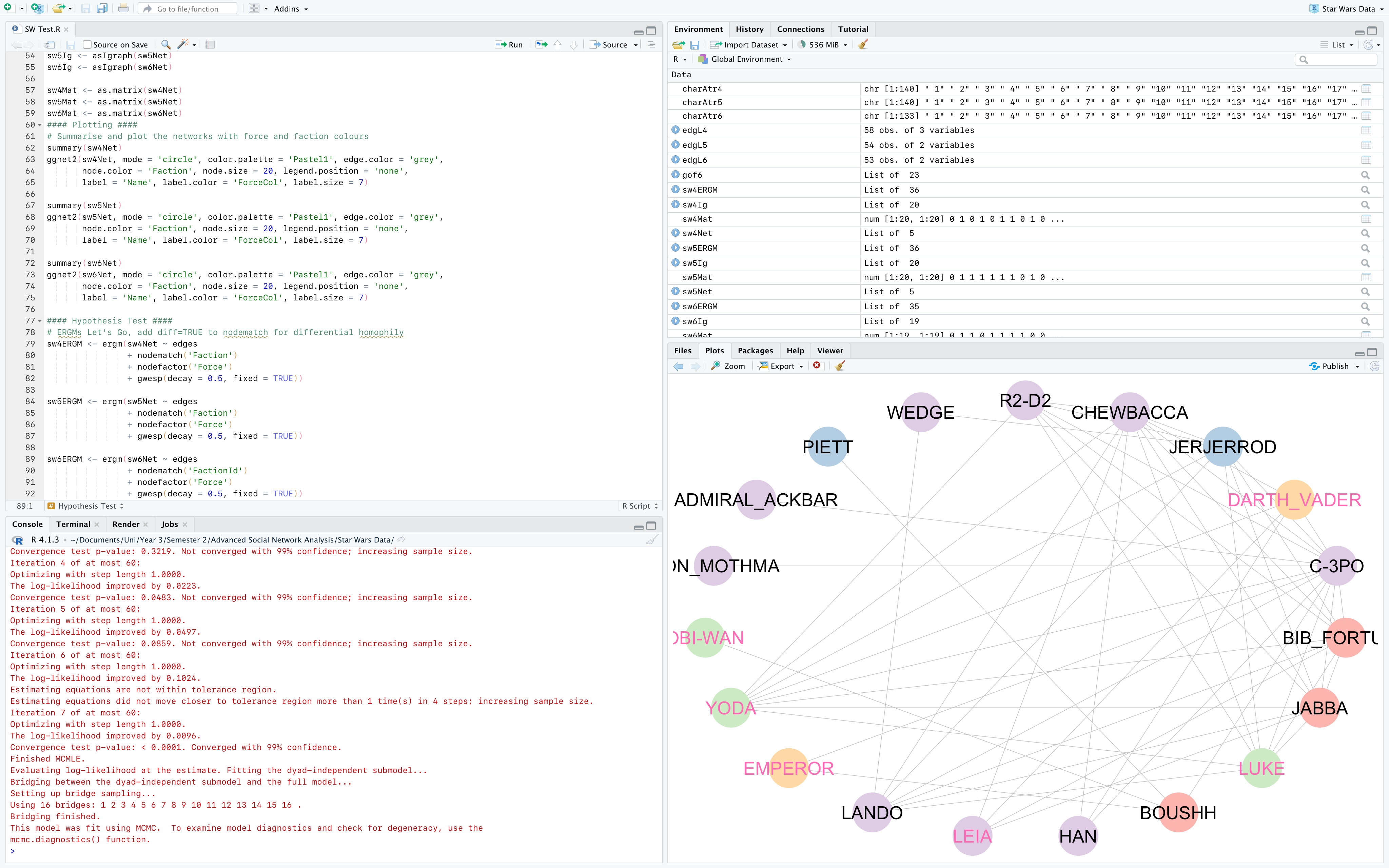 A screenshot of the RStudio environement in which the report was generated